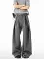 Mid Rise Plain Wide Leg Dress Pants