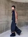 Set: Stand Collar Panel Faux Leather Button Denim Jacket + Mid Rise Straight Leg Jeans