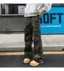 Mid Rise Camo Print Wide Leg Cargo Pants