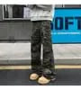 Mid Rise Camo Print Wide Leg Cargo Pants