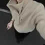 Mock Neck Half Buttoned Plain Sweater