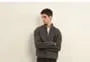 Mock Neck Plain Ribbed Half Zip Sweater