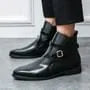 Wrap Around Buckled Faux Leather Chelsea Boots