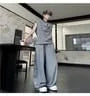 Set: Sleeveless Band Collar Plain T-Shirt + Drawstring Waist Plain Baggy Sweatpants