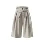 Drawstring-Waist Pleated Loose Jorts with Sash