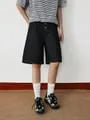 Mid Rise Button Fly Wide Leg Jorts