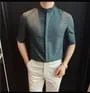 Elbow-Sleeve Stand Collar Button-Up Plain Shirt