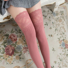 Lace Trim Over-the-Knee Socks