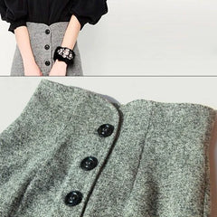 Single-Breasted Woolen Pencil Skirt