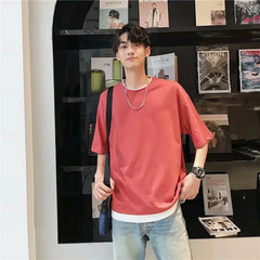 Oversized Mock Two-Piece Plain T-Shirt