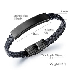 Stainless Steel Bar Braided Leather Bracelet