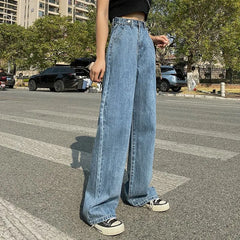 High-Waist Washed Wide Leg Jeans