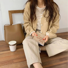 V-Neck Single-Breasted Knit Cardigan