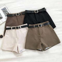 Plain High-Waist Shorts With Belt