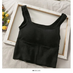 Square-Neck Plain Slim-Fit Cropped Tank Top