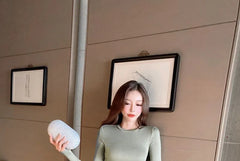 Set: Long-Sleeve Cropped T-Shirt + High Waist Midi Pencil Skirt