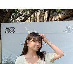 Short-Sleeve U-Neck Tie-Accent
 Knit Top