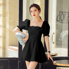 Short-Sleeve Lace Panel Wide-Leg Romper