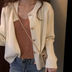 Heart Button Plain Cardigan