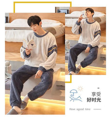 Pajama Set: Long-Sleeve Coral Fleece Top + Pants