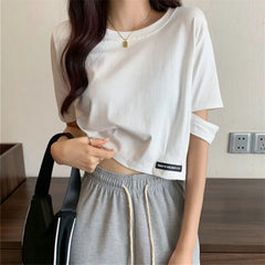Short-Sleeve Cutout Cropped T-Shirt