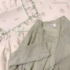 Frilled Sheer Eyelet Knit Cardigan