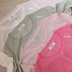 Frilled Sheer Eyelet Knit Cardigan