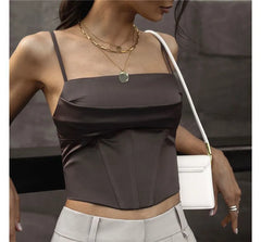 Square-Neck Plain Cropped Bustier Top