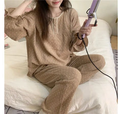 Pajama Set: Long-Sleeve Dotted Top + Pants