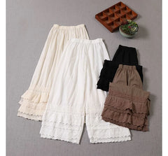 Elastic Waist Lace Panel Cropped Wide Leg Pants