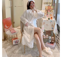 Plain Tie-Waist Fleece Pajama Robe