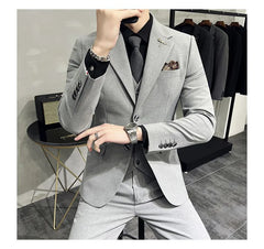 Set: Plain Single-Breasted Blazer + Vest + Straight Leg Dress Pants