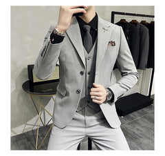 Set: Plain Single-Breasted Blazer + Vest + Straight Leg Dress Pants