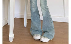 Mid Rise Washed Flared Jeans