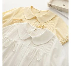 Short-Sleeve Plain Babydoll Blouse