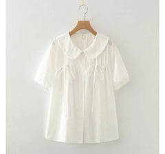 Short-Sleeve Plain Babydoll Blouse