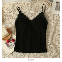 Lace-Trim Camisole Top with Pads in 5 Colors