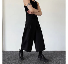 High Waist Plain Wide Leg Crop Dress Pants