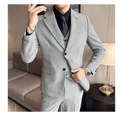 Set: Lapel Collared Single Breasted Blazer + Button Vest + Mid Rise Dress Pants