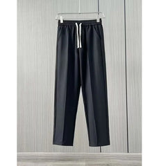 Drawstring Waist Plain Cropped Straight Leg Suit Pants