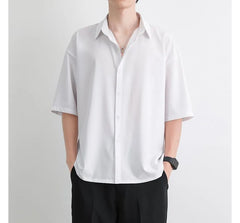 Short-Sleeve Collared Plain Shirt