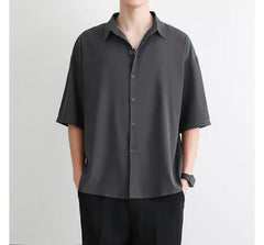 Short-Sleeve Collared Plain Shirt