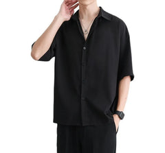 Short-Sleeve Collared Plain Shirt