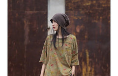 Mid Waist Plain Frayed Cropped Baggy Ramie Pants