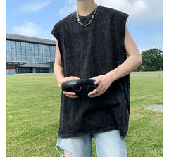 Round Neck Plain Washed Tank Top