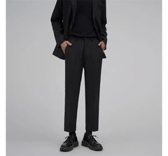 Plain Single-Breasted Blazer / Mid Rise Tapered Dress Pants