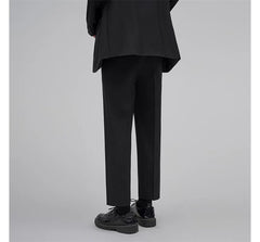Plain Single-Breasted Blazer / Mid Rise Tapered Dress Pants