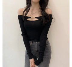 Set: Long-Sleeve Shrug + Halter Neck Plain Crop Top
