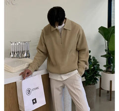 Plain Half Zip Polo Sweater