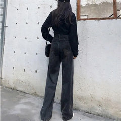 High Rise Washed Straight-Fit Wide-Leg Jeans